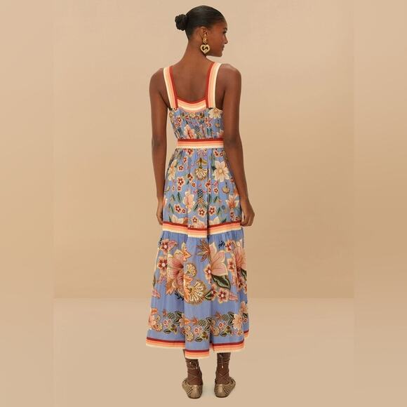 Farm Rio Blue Superbloom Tapestry Maxi Dress M - Picture 5 of 7
